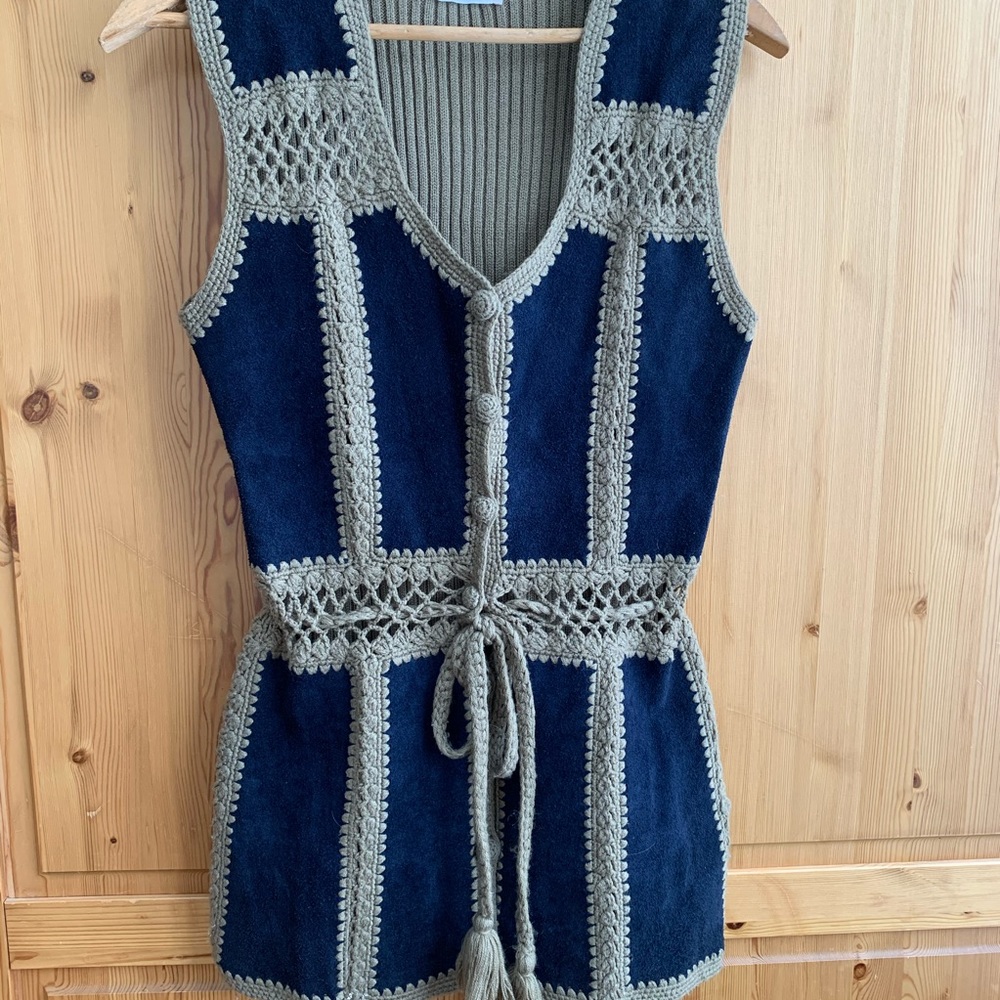 Vintage 70s leather patchwork tie waist top